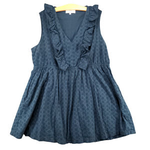 Textile Elizbeth and James Women's A-Line Eyelet Dress Blue XXXL Ruffle V-Neck